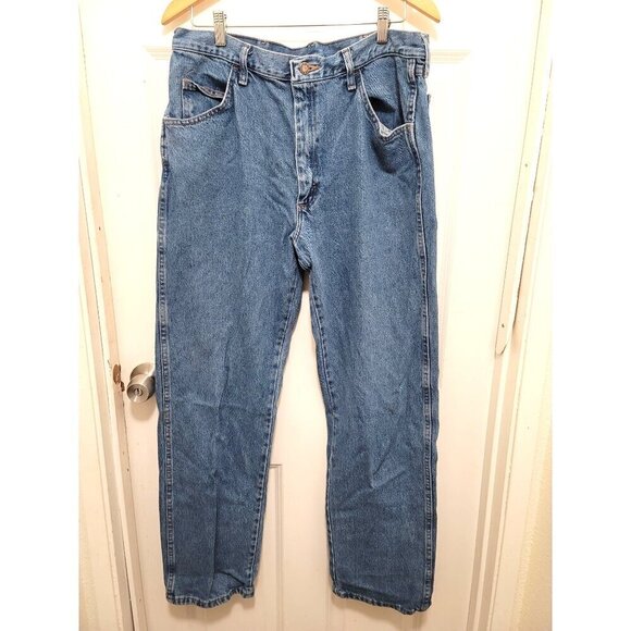 Vintage Rustler Loose Fit Tapered Leg Blue Denim Jeans Size 36 x 32 - Picture 1 of 9